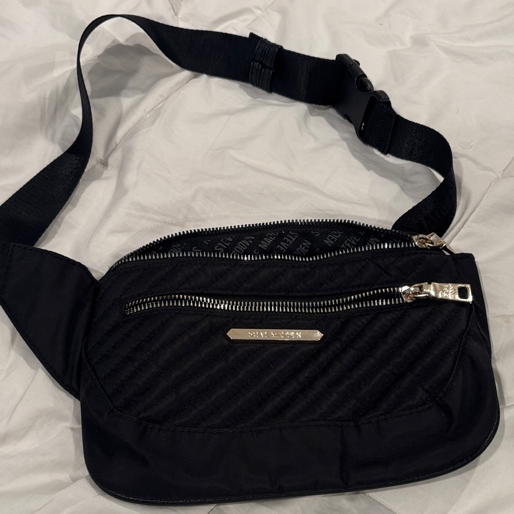 Steve Madden Black Belt Bag with Silver Zipper